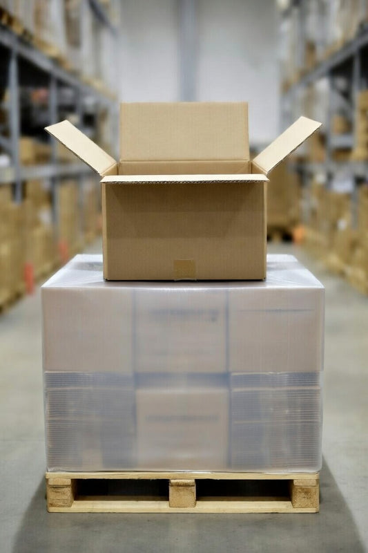 SP-12126 12x12x6 corrugated shipping boxes stacked at SurePack Las Vegas warehouse